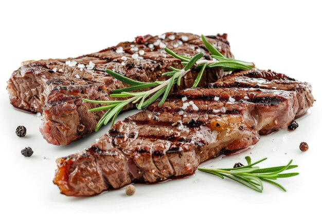 Photo two delicious steaks garnished with rosemary sprigs