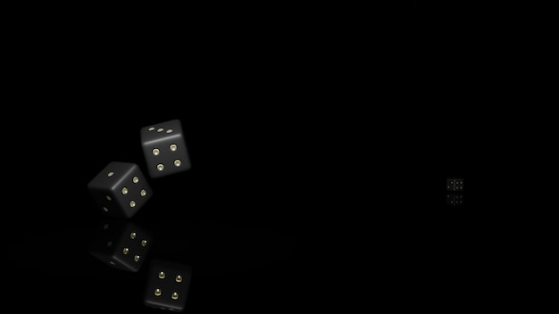 Two dices are falling to a dark mirror table 3D Rendering