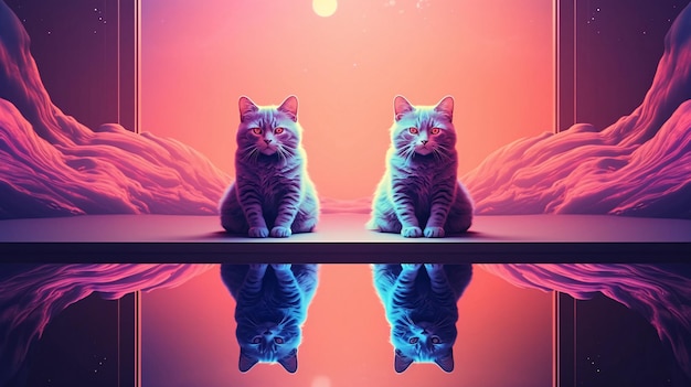 Two Different Cats in Two Different Worlds A Parallel Universe Concept AI Generated