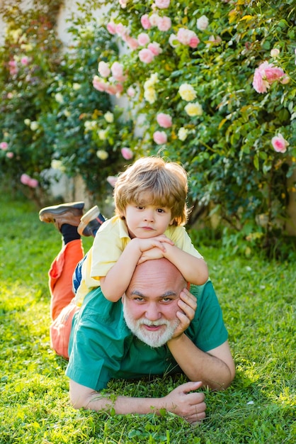 Two different generations ages grandfather and grandson together happy loving family happy grandfath...