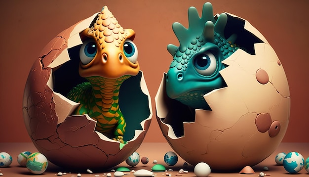 Two dinosaursin in the egg generative ai