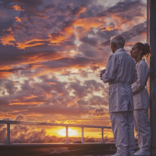 Foto due medici sul tetto dopo una dura giornata di lavoro.