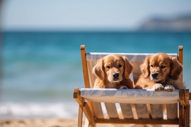 Two dogs on a beach chair