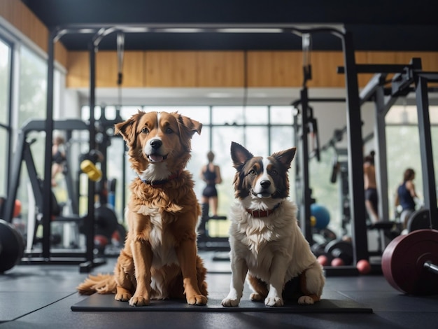 Two dogs in a gym