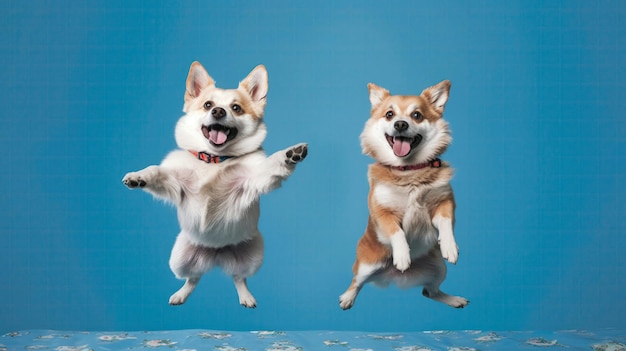 Two Dogs Happy Cute On Blue Background Generative AI