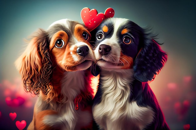 Two Dogs in Love Romantic background Generative AIxA