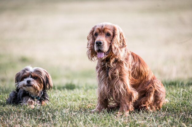 写真 畑にいる2匹の犬