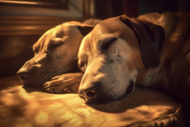 Две собаки спят вместе Генерация Ай