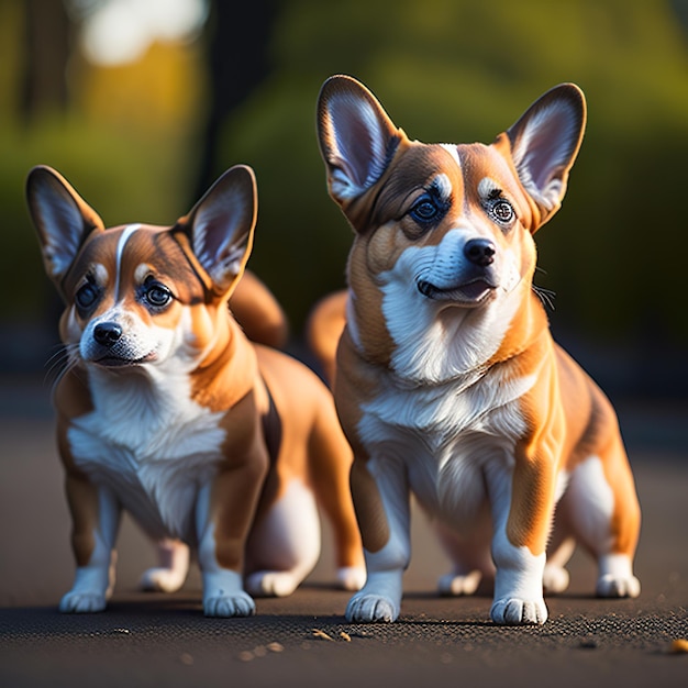 Two dogs that are standing next to each other