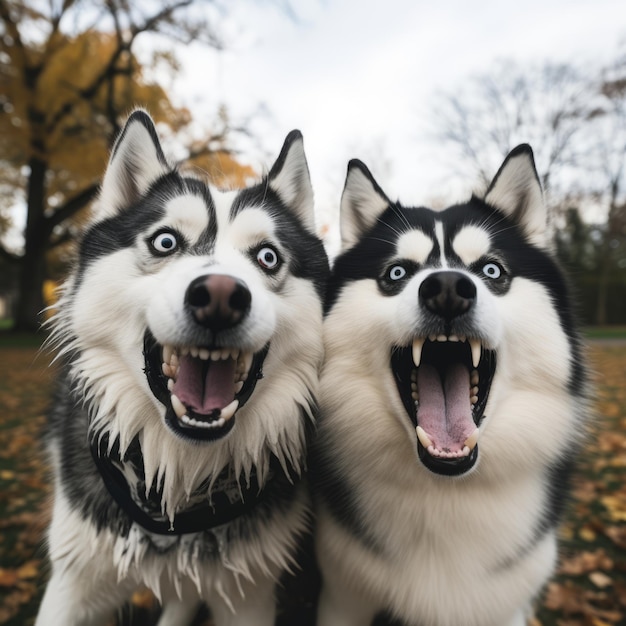 口を開けた2匹の犬 ⁇ 