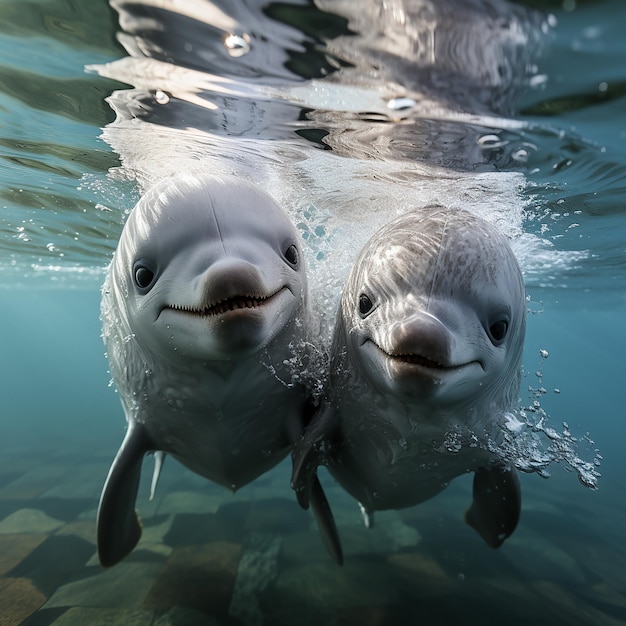 two dolphins are swimming in the water with the words " dolphins ".