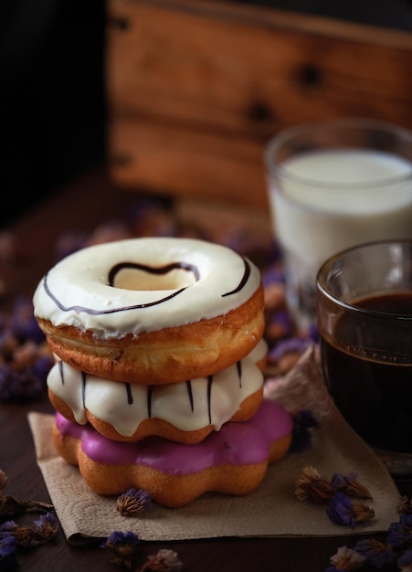 Two donuts stacked on top of each other with a heart shaped heart on top.