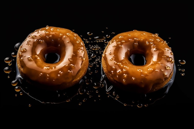 Two donuts with glaze and a glaze on top