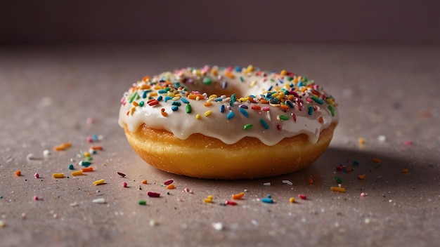 Photo two donuts with sprinkles and one has a hole in the middle