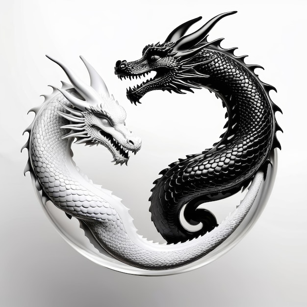 Two Dragon Heads in Black and White