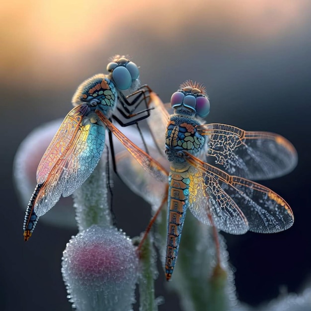 Two dragonfly on a flower with the word dragonfly on it
