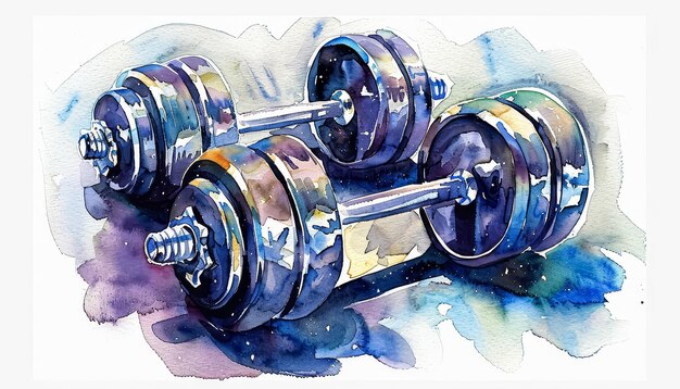 Photo two dumbbells are shown in a watercolor painting