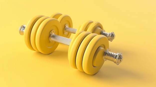 Two Dumbbells on Isolated Yellow Background Fitness Concept