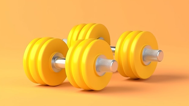 Two Dumbbells on Isolated Yellow Background Fitness Concept