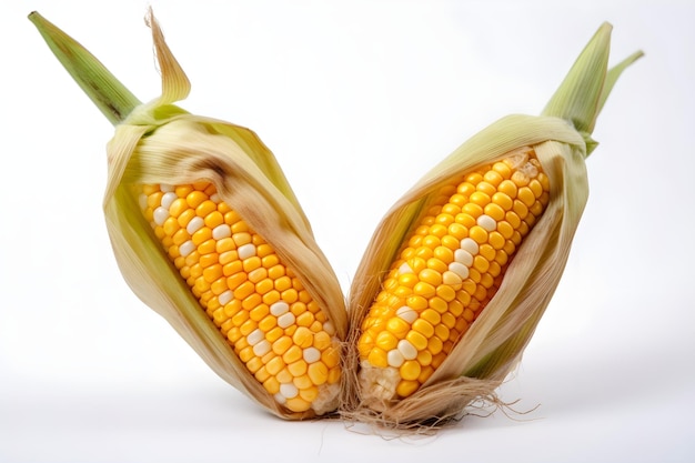 two ears of corn on a white background