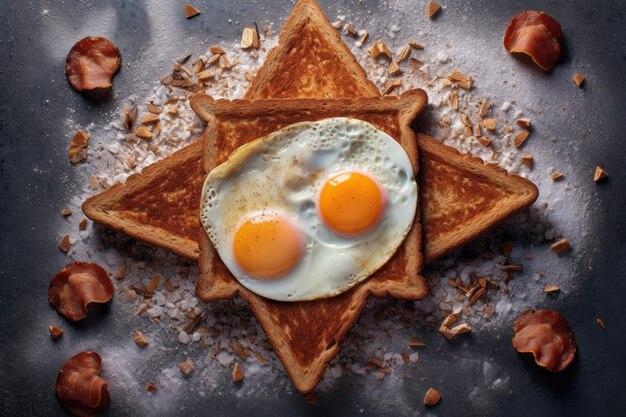 Two eggs are on top of a toasted star Generative AI image