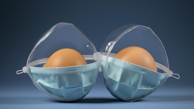 two eggs in medical masks