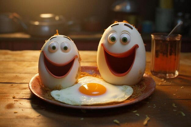 two eggs with a smile on them that say happy faces.