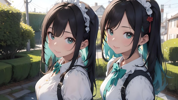 Two elegant maids anime art for wallpaper