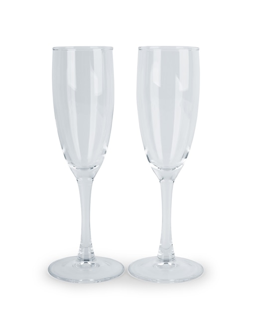 Two empty champagne glasses isolated on white