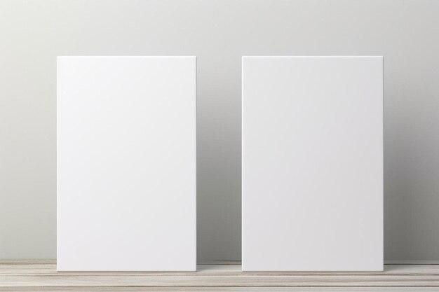 two empty white boxes on a wooden floor