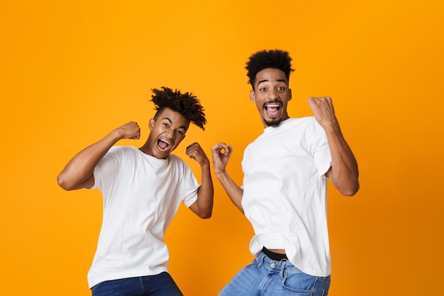 Two excited male friends