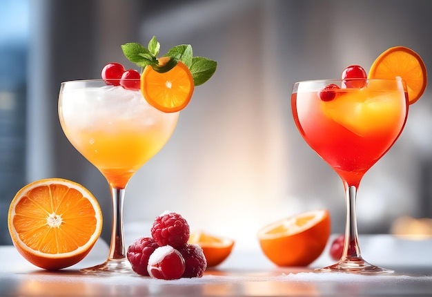 Two fancy cocktails with beautiful garnish