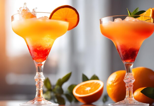 Two fancy cocktails with beautiful garnish