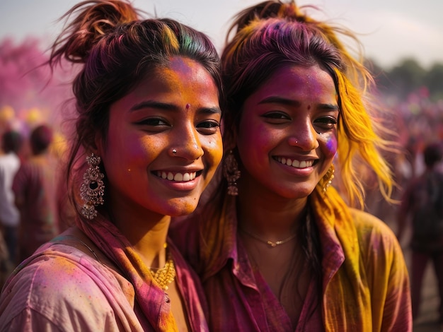 two female friends enjoying the Holi festival