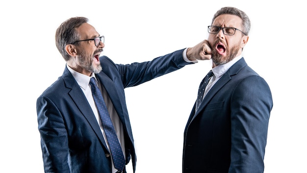 Photo two fighting businessmen punching isolated on white background businessmen fighting in studio