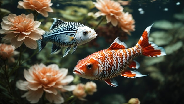 Two Fish and a Flower on White