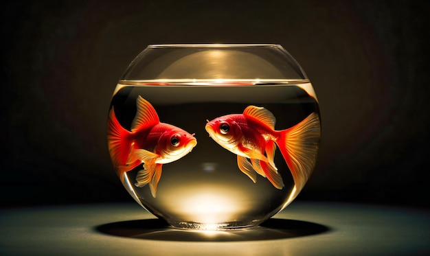 Two fish sitting in a glass bowl