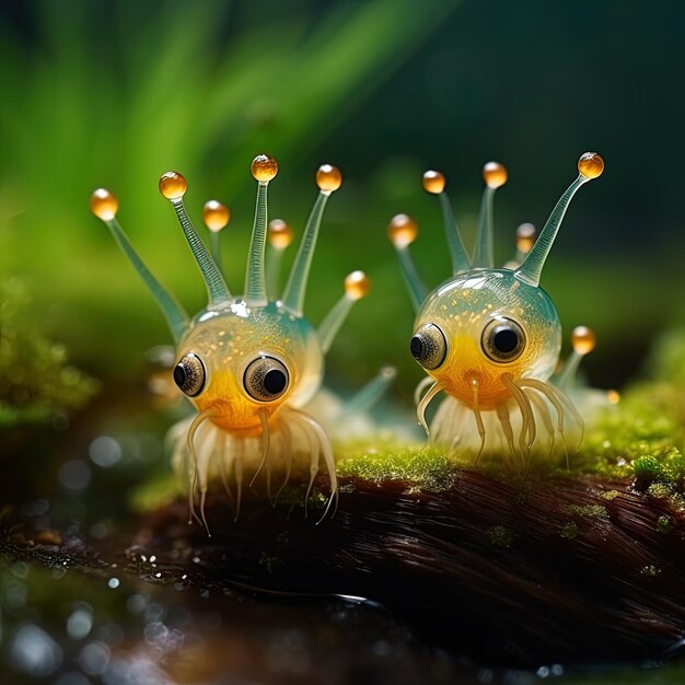 Photo two fish that are on a mossy surface