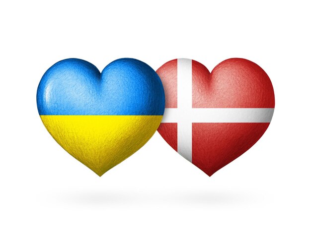 Two flag heart Flags of Ukraine and Denmark Two hearts in the colors of the flags