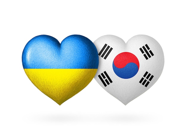 Two flag heart Flags of Ukraine and South Korea Two hearts in the colors of the flags