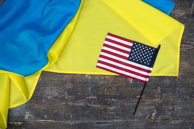 Photo two flag united states ukraine relations