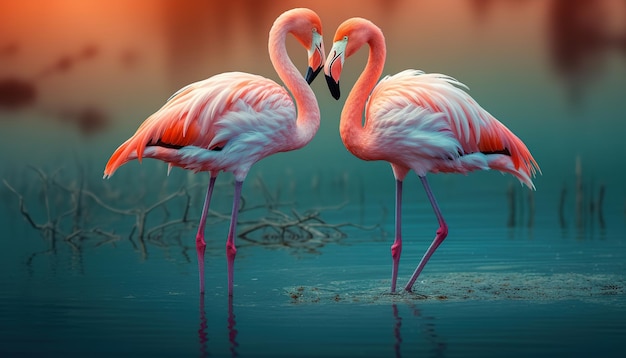 Two flamingo love sign