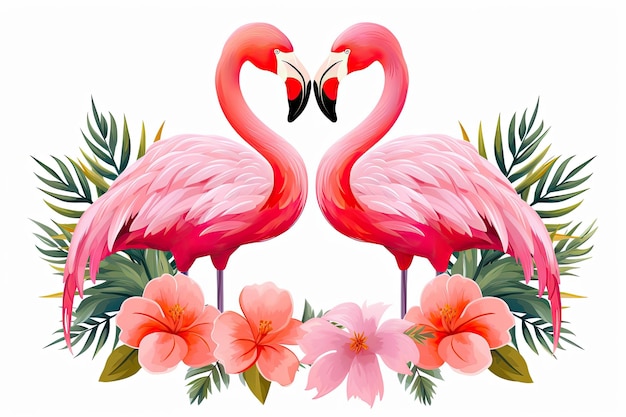 Photo two flamingos in love on a white background
