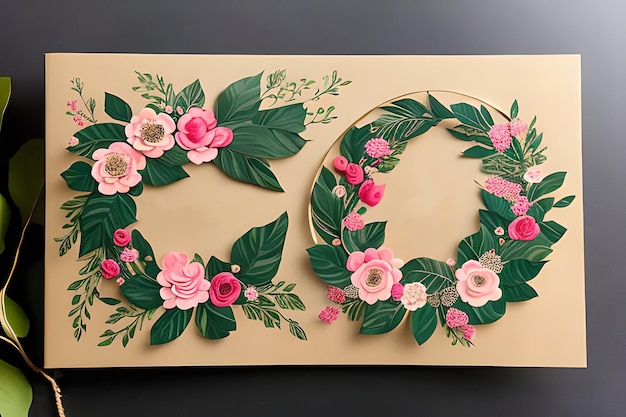 Two floral wreaths on a gold background