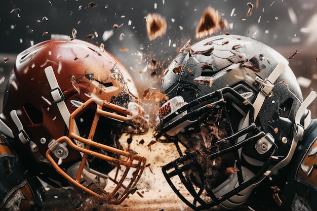 Photo two football helmets crashing into each other