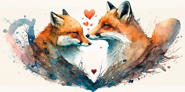 Two fox love each other cats kiss print for you Generative AI