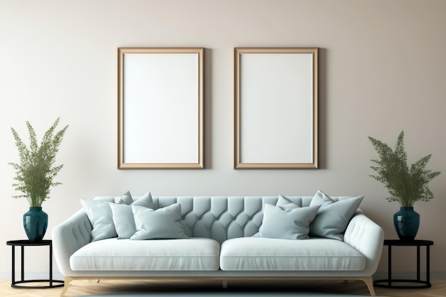 Two framed pictures on the wall of living room Generative AI