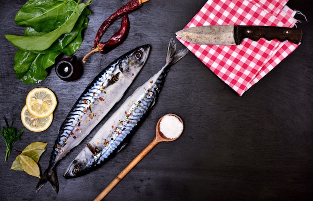 Two fresh whole mackerels in spices 