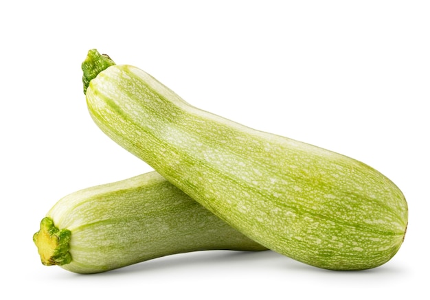 Two fresh zucchini close-up on a white background, isolated