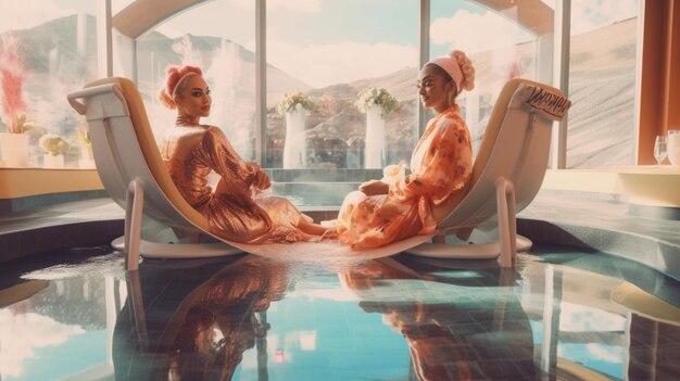 Photo two friends enjoying a day at the spa